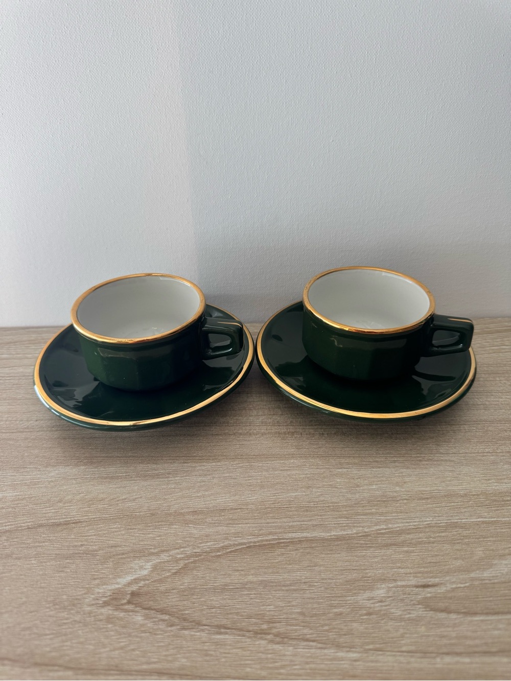 Vintage Porcelaine Delaunay France Espresso Cup & Saucer Set (2) Green & Gold